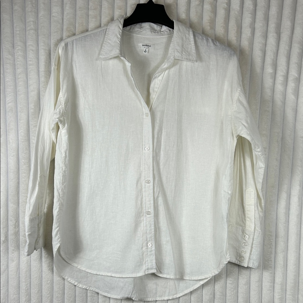 Weekend, Los Angeles, white linen blend button up shirt size medium